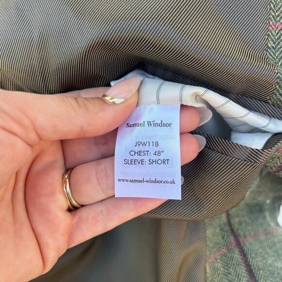 Samuel Windsor Suit Set Jacket Waistcoat Vest Wool Green Plaid 48R - Picture 10 of 12